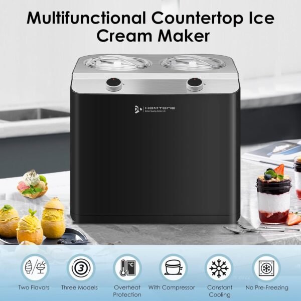 712hWP-GR0L._AC_SL1500_ Homtone 2 Flavor Ice Cream Maker Review Dual-Bowl Compressor Machine with 3 Modes